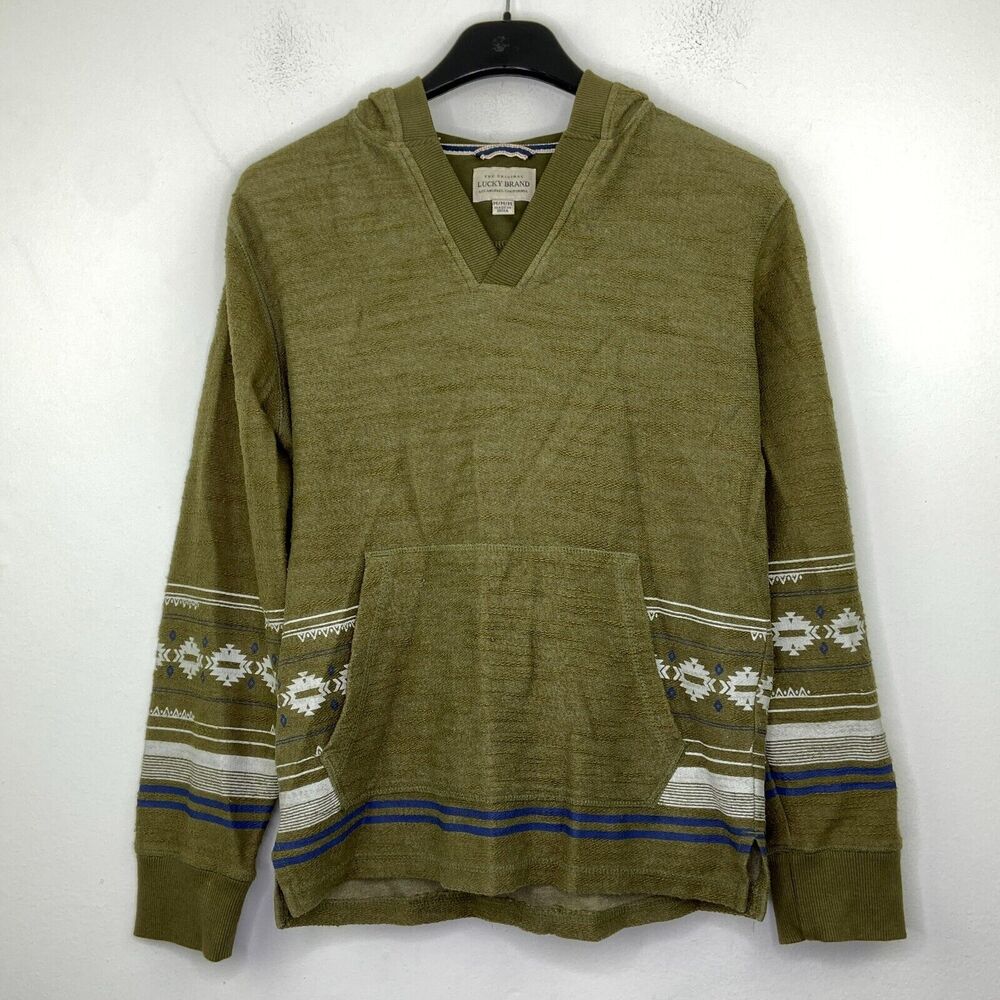 Lucky Brand Girl's Medium Sweatshirt Green Aztec Striped Hoodie Pullover BO15
